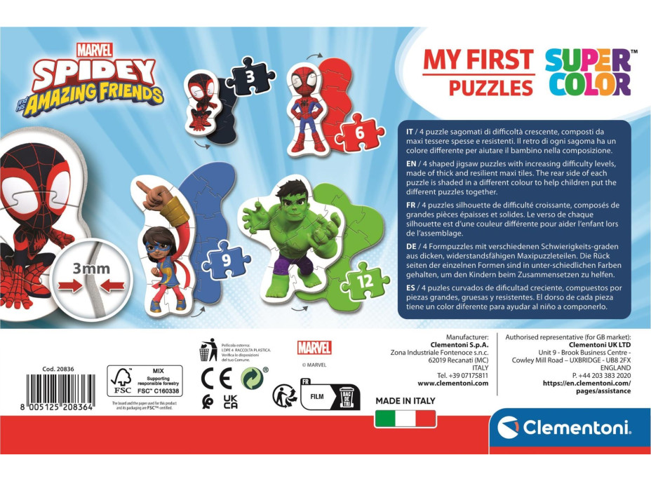 CLEMENTONI Moje první puzzle Spidey a jeho úžasní přátelé 4v1 (3,6,9,12 dílků)