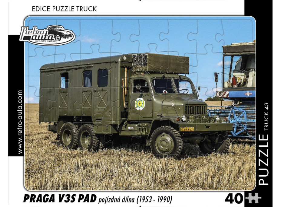 RETRO-AUTA Puzzle TRUCK č.43 Praga V3S PAD pojízdná dílna (1953 - 1990) 40 dílků
