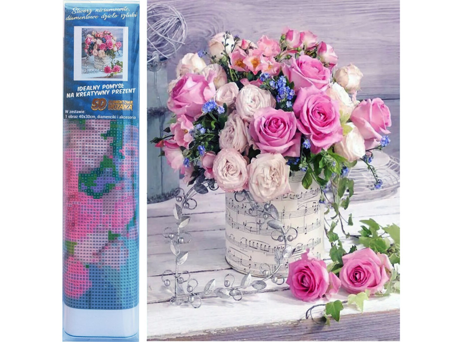 Norimpex Diamantové malování Růžová kytice 30x40 cm
