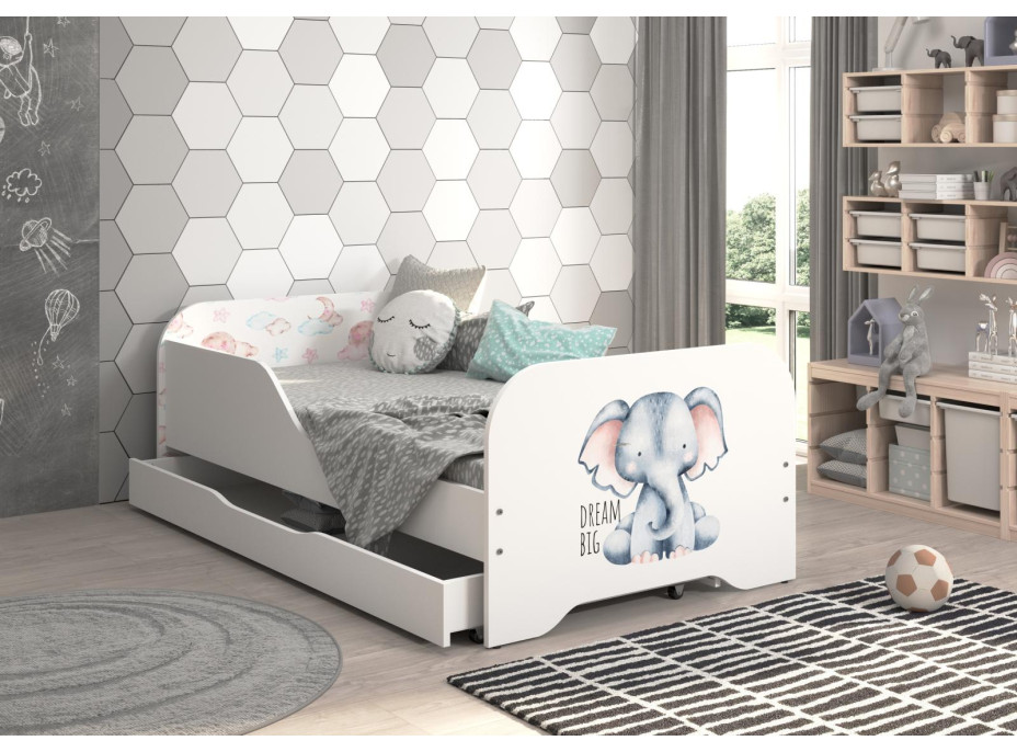Dětská postel KIM - SAFARI SLŮNĚ 140x70 cm + MATRACE