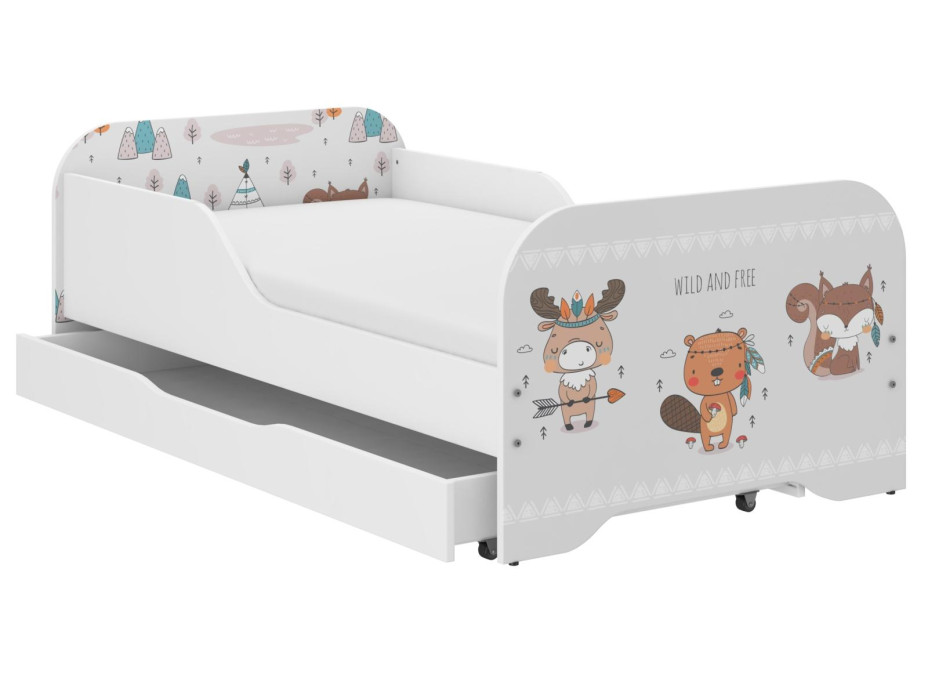Dětská postel KIM - LESNÍ ZVÍŘÁTKA 140x70 cm + MATRACE