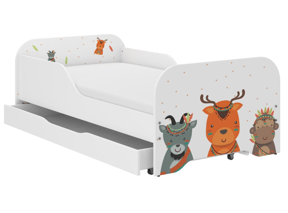 Dětská postel KIM - ZVÍŘÁTKA INDIÁNI 140x70 cm + MATRACE