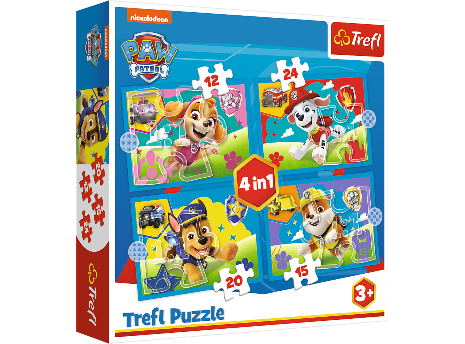 TREFL Puzzle Tlapková patrola: Běžící štěňata 4v1 (12,15,20,24 dílků)