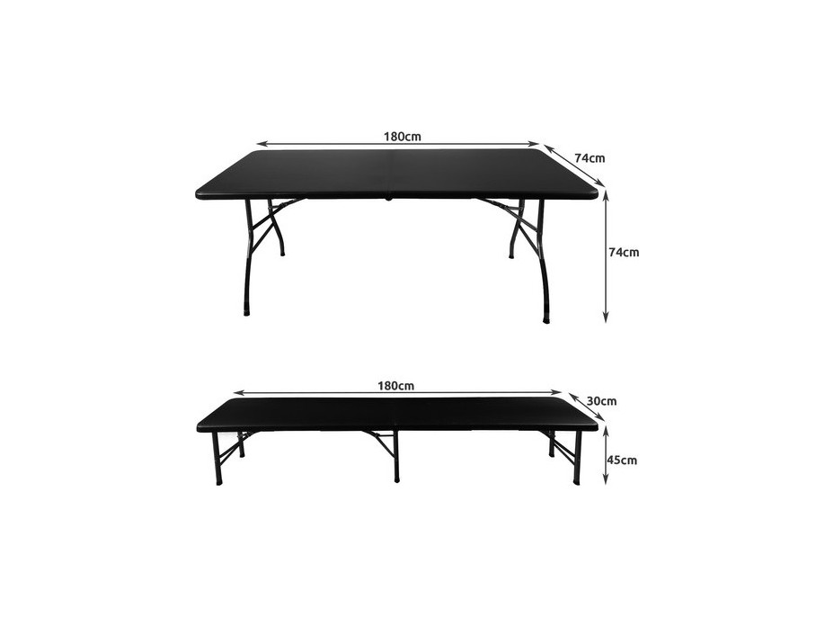 Rozkládací zahradní stůl 180 cm + 2 lavice - černý