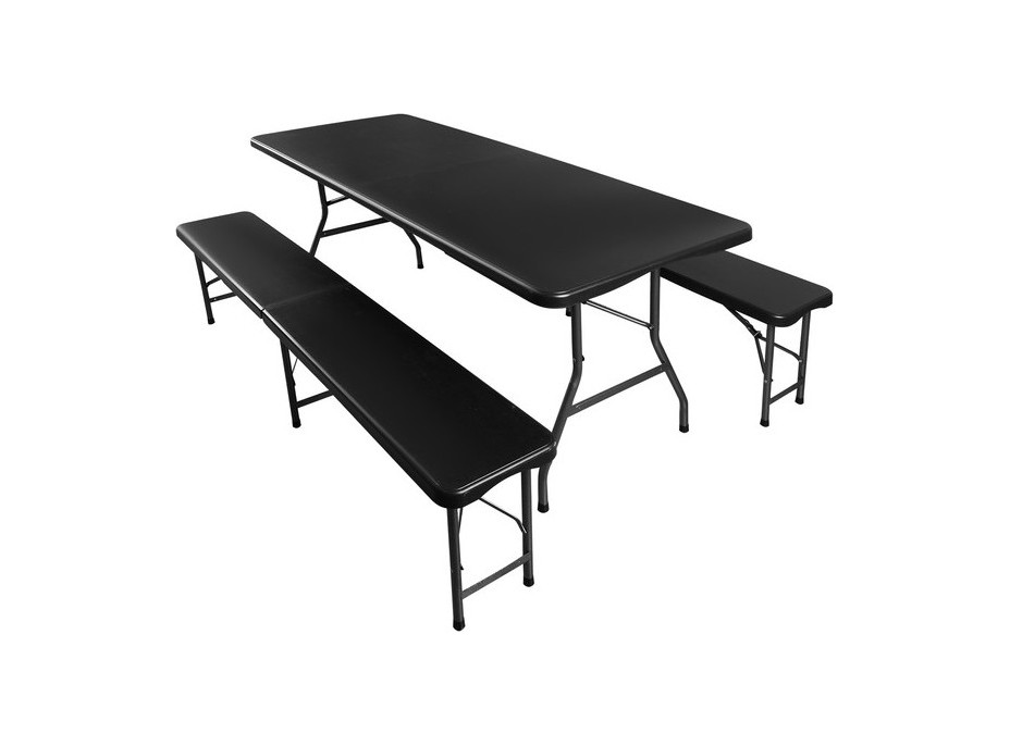 Rozkládací zahradní stůl 180 cm + 2 lavice - černý