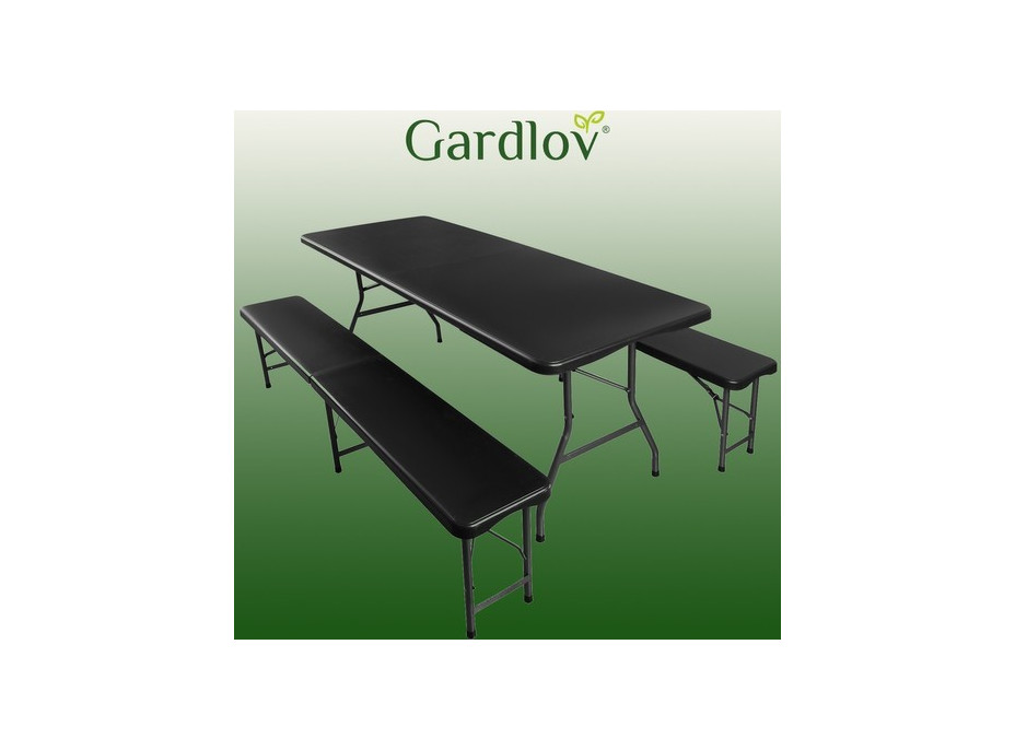 Rozkládací zahradní stůl 180 cm + 2 lavice - černý