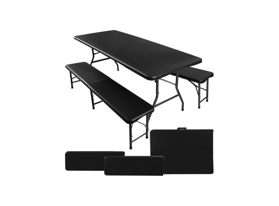 Rozkládací zahradní stůl 180 cm + 2 lavice - černý