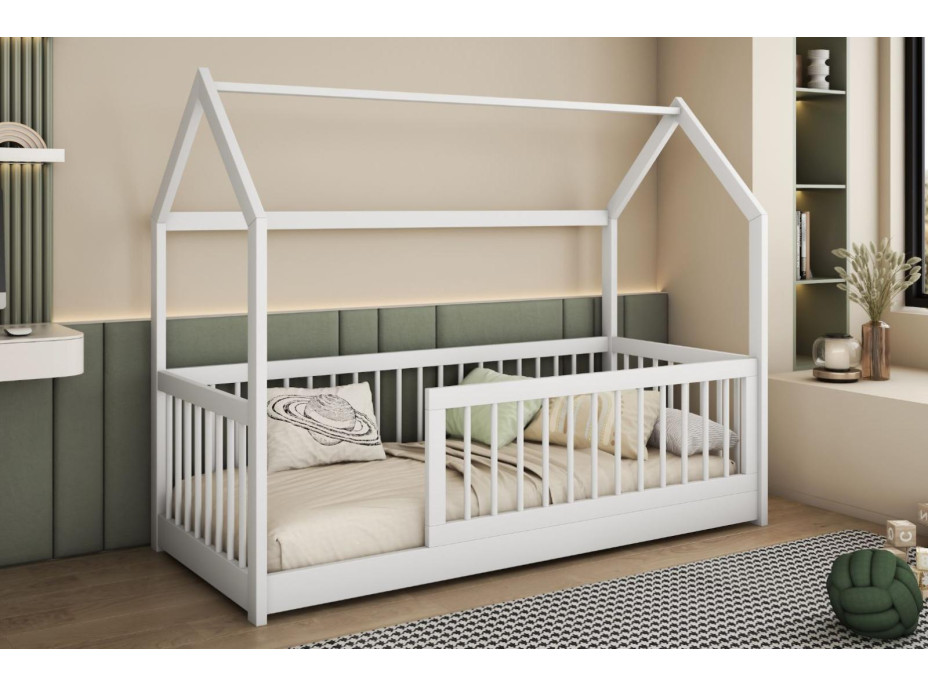 Dětská domečková postel z masivu borovice GRÉTA - 140x70 cm - bílá