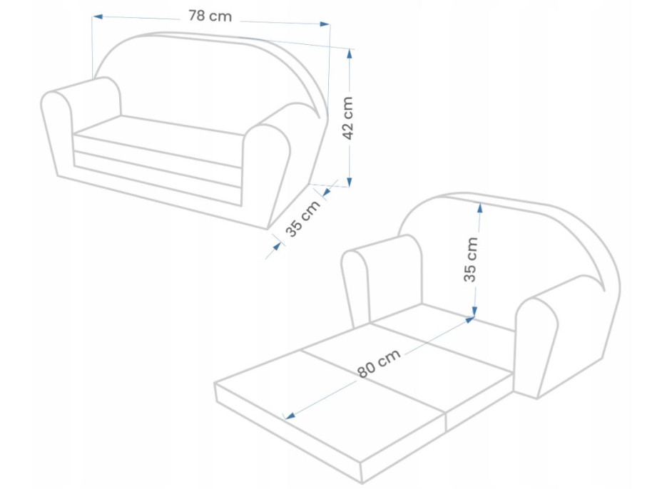 Dětská rozkládací MINI pohovka Medvídci ve vesmíru - šedá/světle modrá