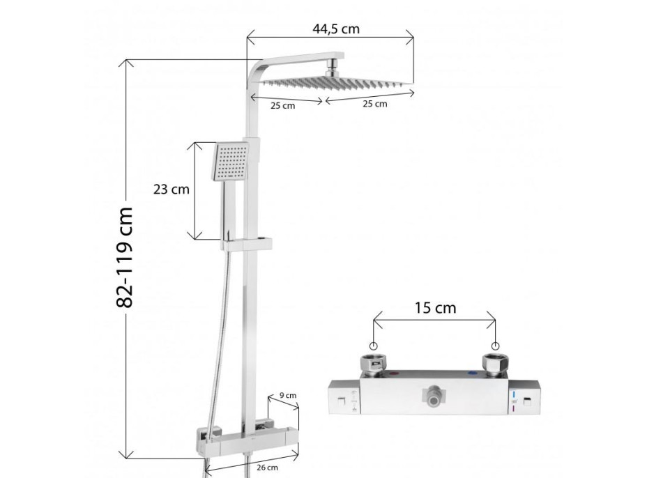 Sprchová souprava GABI s termostatickou baterií - 25x25 cm - chromová