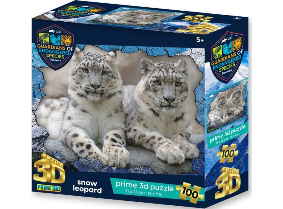 PRIME 3D Puzzle Animal planet: Ohrožené druhy - Sněžní leopardi 3D 100 dílků