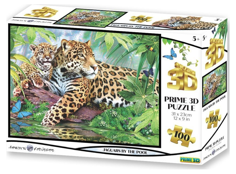 PRIME 3D Puzzle Jaguáři u bazénu 3D 100 dílků