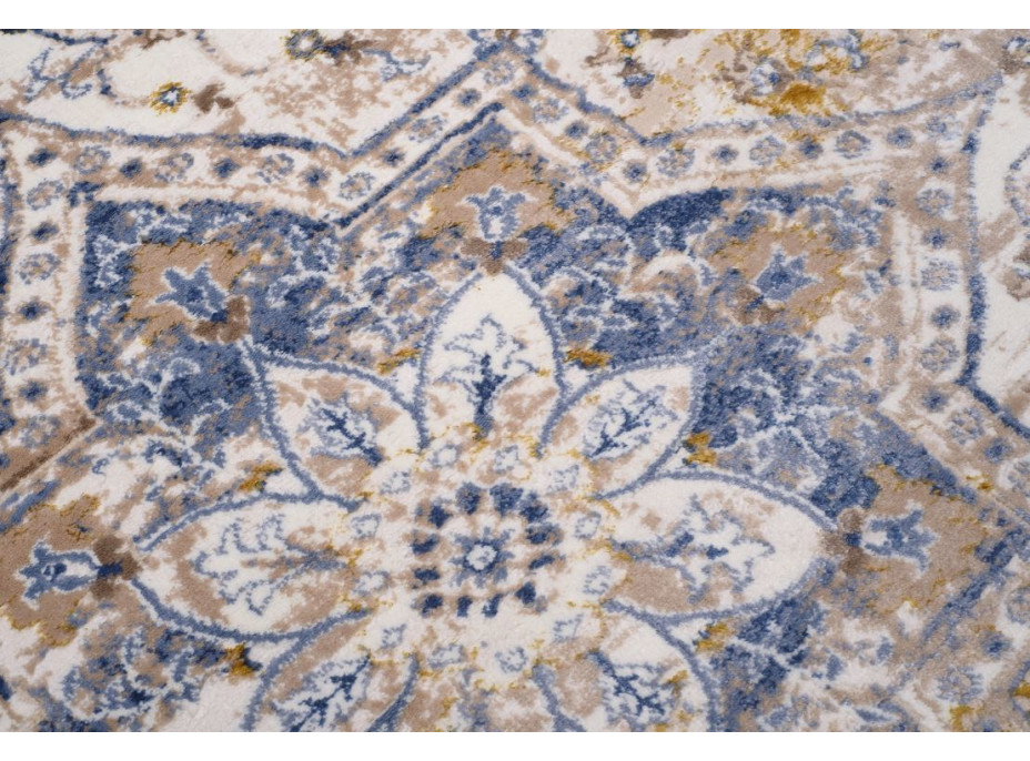 Kusový koberec ASTHANE Flora - bílý/tmavě modrý/hnědý