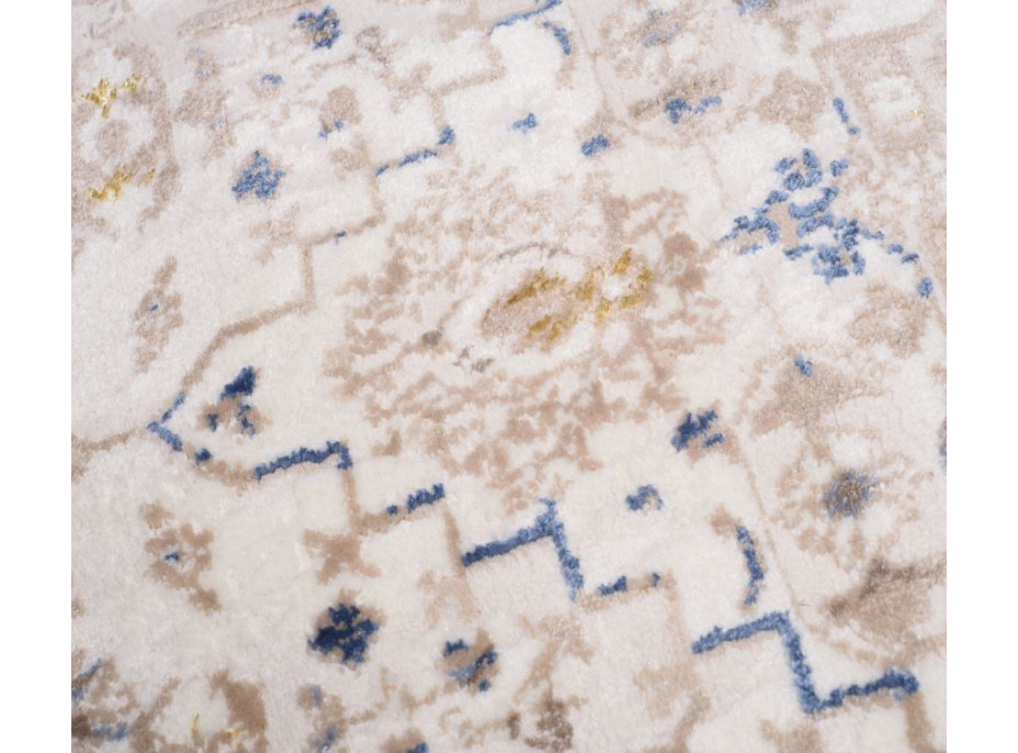 Kusový koberec ASTHANE Frame - bílý/tmavě modrý/hnědý