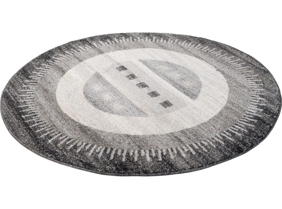Kusový kulatý koberec SARI Outline - černý/šedý