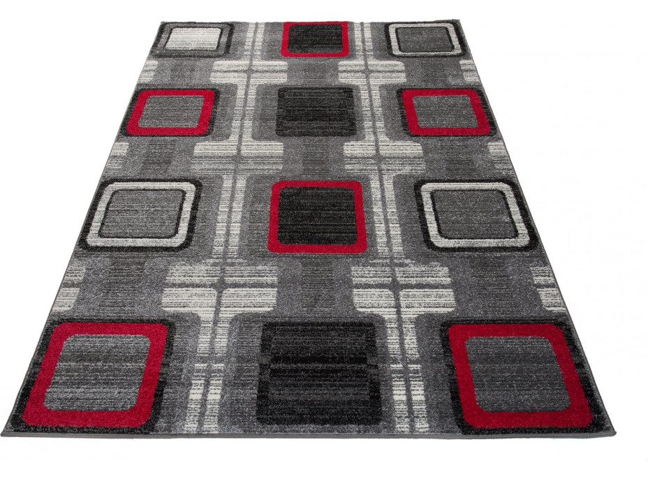 Kusový koberec JÁVA Check - šedý/červený