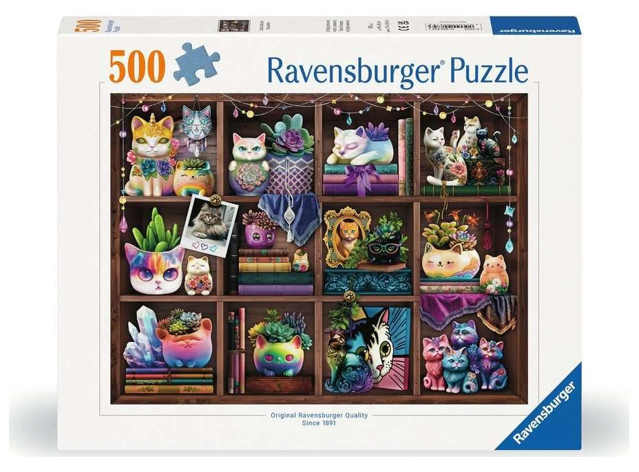 RAVENSBURGER Puzzle Kočky a sukulenty 500 dílků