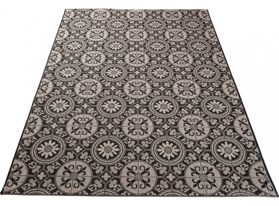Sisalový PP koberec ORNAMENT - černý/šedý