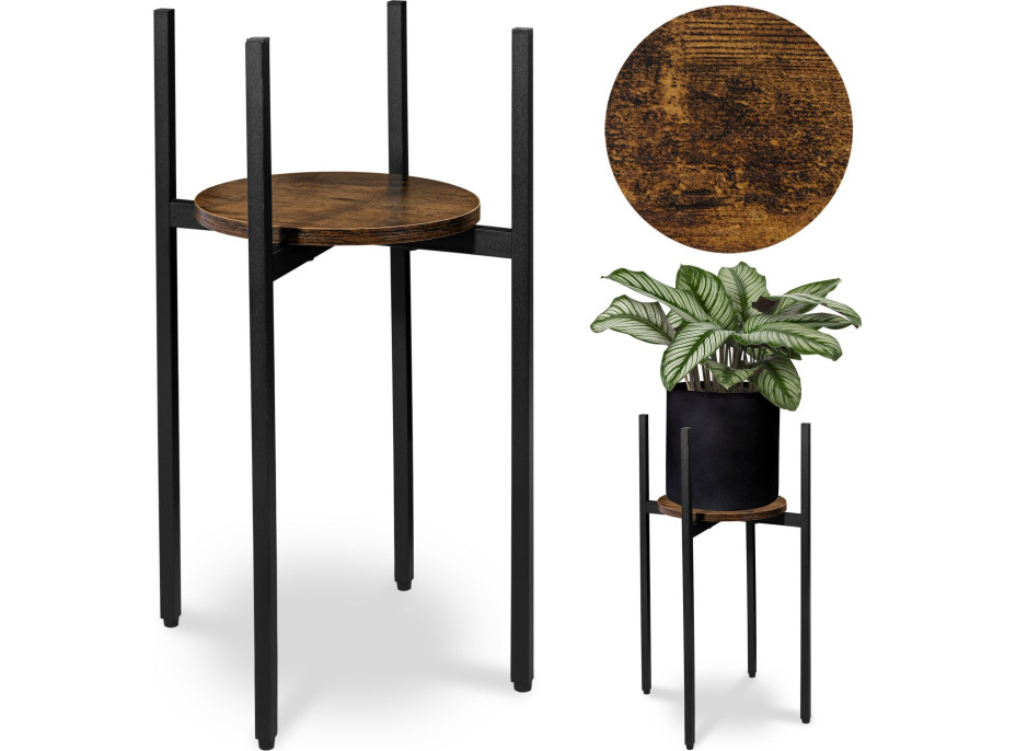 Kovový stojan na květiny TORRE RUSTIC 60 cm - stařený dub/černý