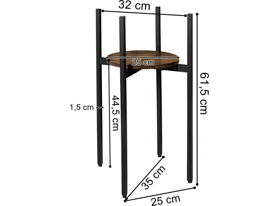 Kovový stojan na květiny TORRE RUSTIC 60 cm - stařený dub/černý