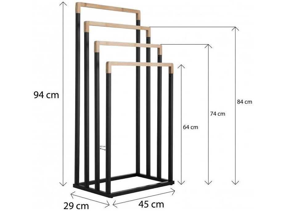 Stojan na ručníky - 4 ramenný - bambus/černý