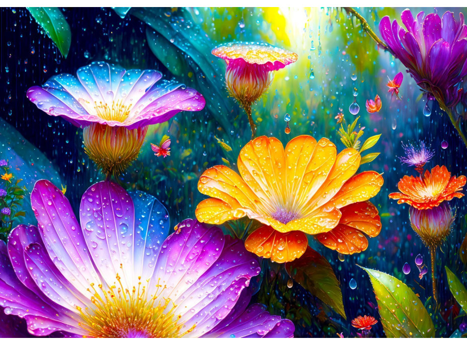 ENJOY Puzzle Květy v dešti 1000 dílků