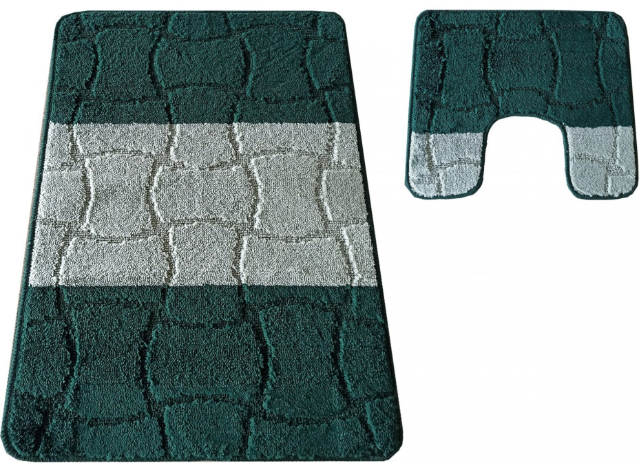Sada koupelnových předložek s výřezem TÁŇA XL - tiles - tmavě zelená