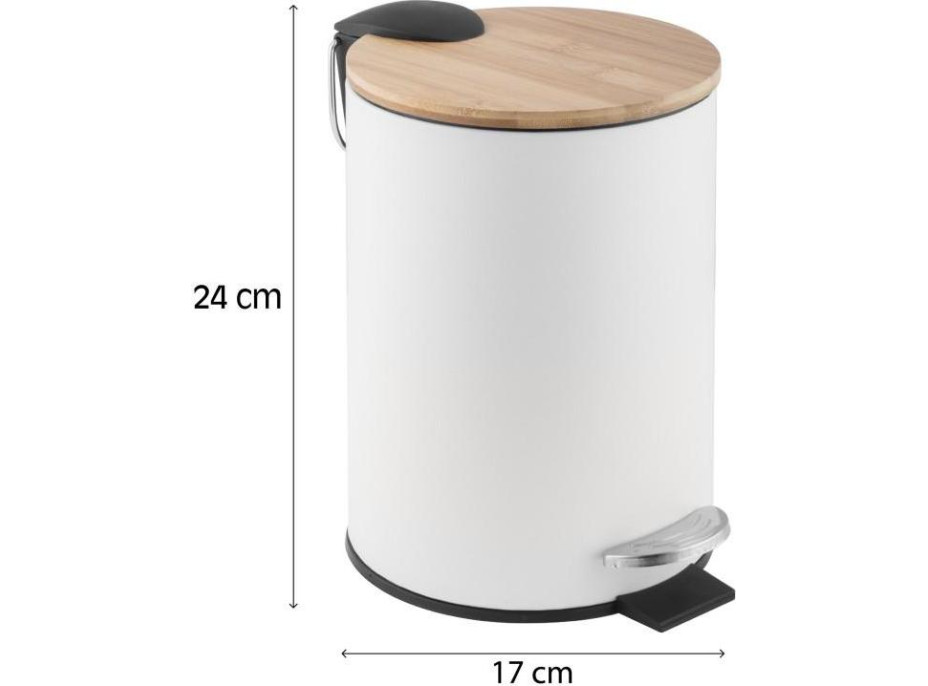 Odpadkový koš do koupelny VINCENT s bambusovým krytem 3l - softclose - bílý
