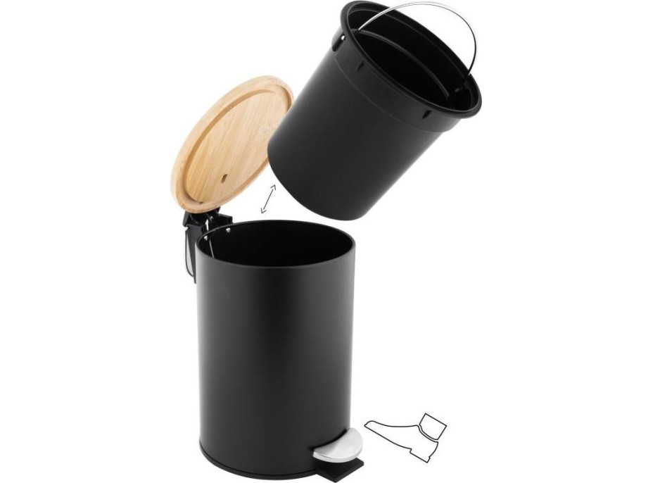 Odpadkový koš do koupelny VINCENT s bambusovým krytem 3l - softclose - černý
