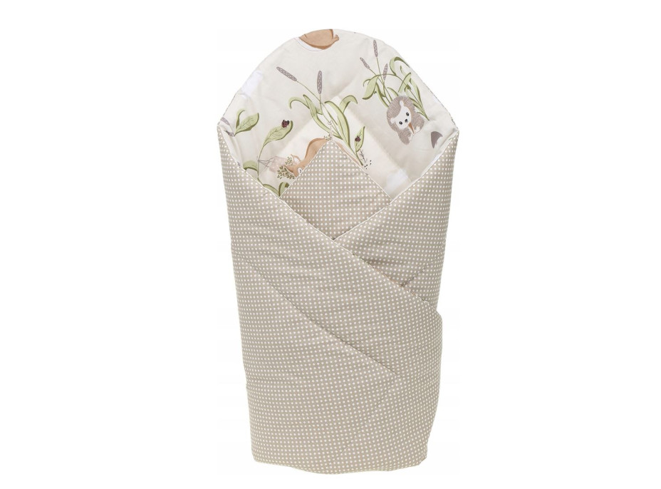 Oboustranná zavinovačka pro miminka 80x80 cm BABYMAM PREMIUM - Veverky/sv. šedé tečky na béžové