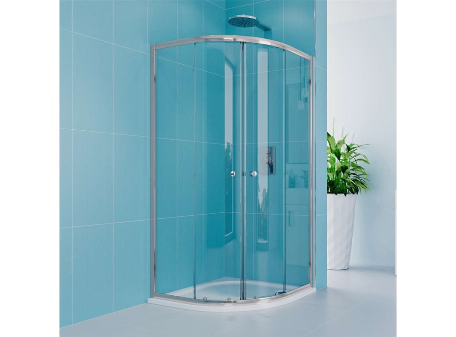 Čtvrtkruhový sprchový kout Kora Lite 90x90 cm - chrom ALU/sklo Čiré + nízká SMC vanička