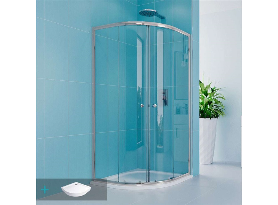 Čtvrtkruhový sprchový kout Kora Lite 90x90 cm - chrom/sklo Čiré + SMC vanička R550