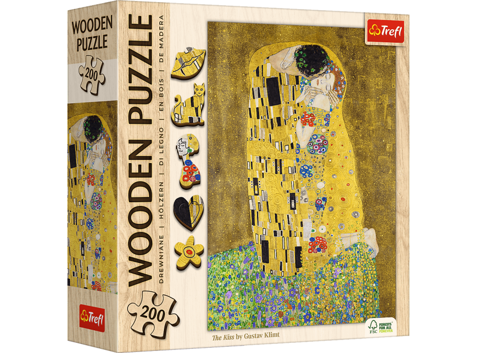 TREFL Dřevěné puzzle Art: Gustav Klimt - Polibek 200 dílků