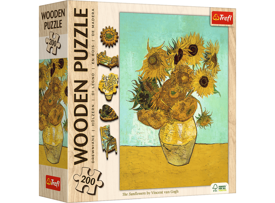 TREFL Dřevěné puzzle Art: Vincent van Gogh - Slunečnice 200 dílků