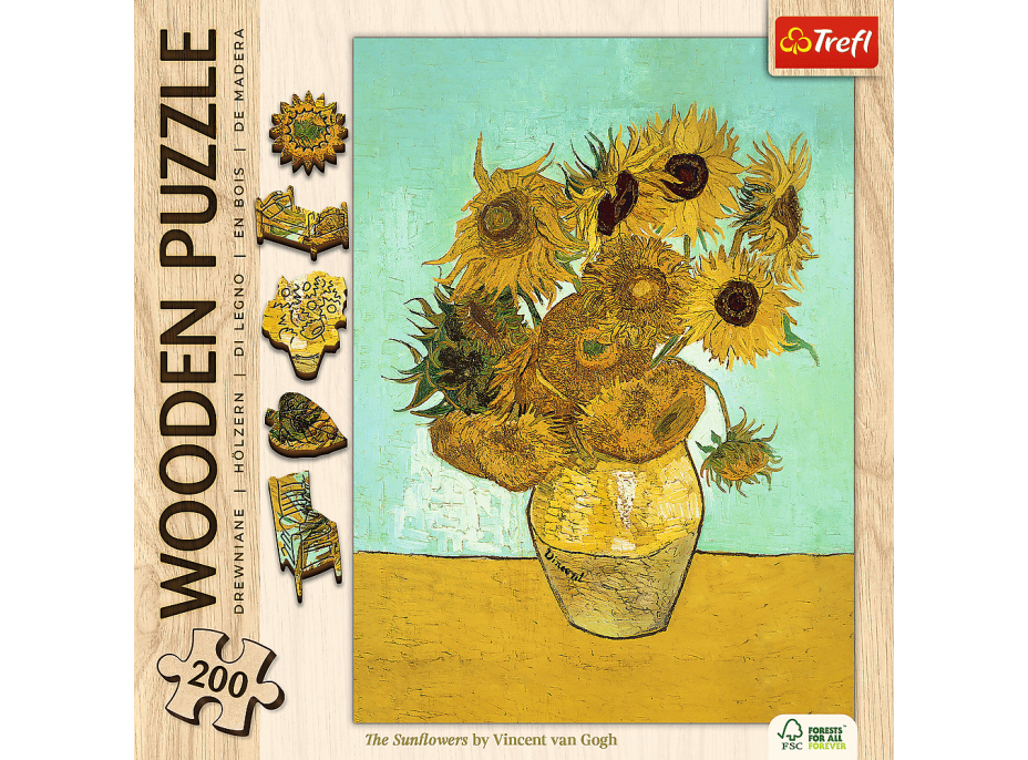 TREFL Dřevěné puzzle Art: Vincent van Gogh - Slunečnice 200 dílků