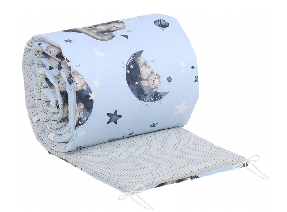 Ochranný mantinel do postýlky 180x30 cm BABYMAM PREMIUM - Medvídci ve vesmíru/tm. tečky na šedé