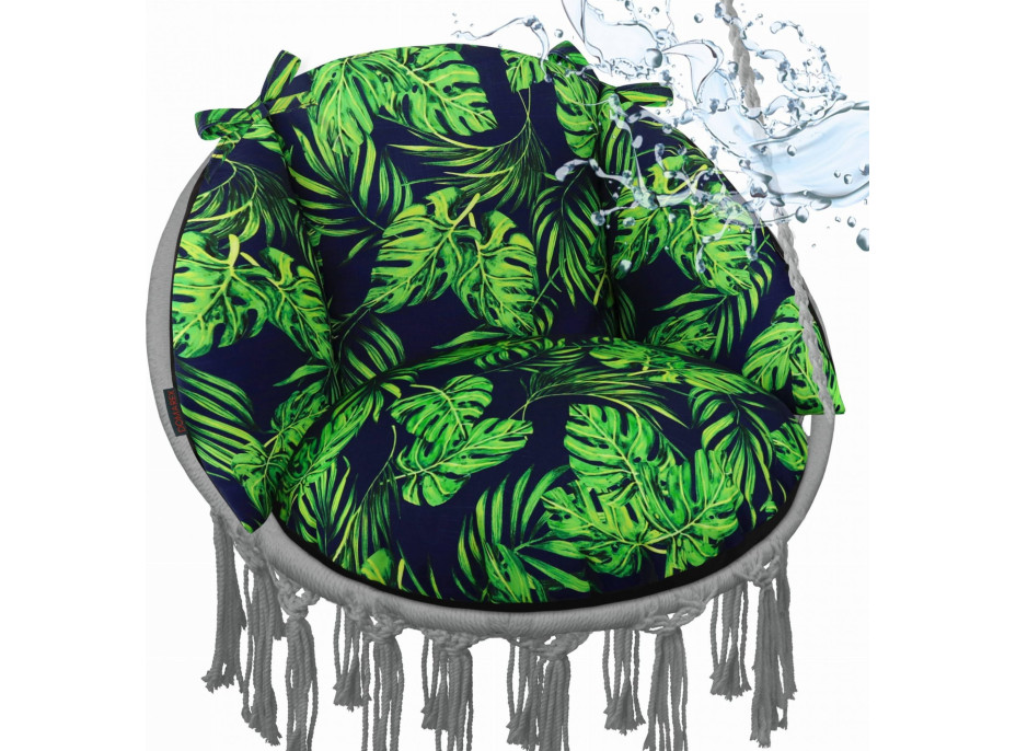Voděodolný oboustranný polštář do závěsného křesla LUNA UP - Monstera + černá