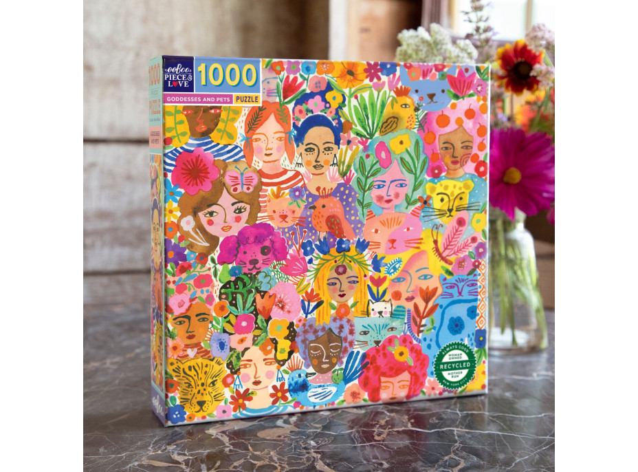 EEBOO Čtvercové puzzle Bohyně a domácí mazlíčci 1000 dílků