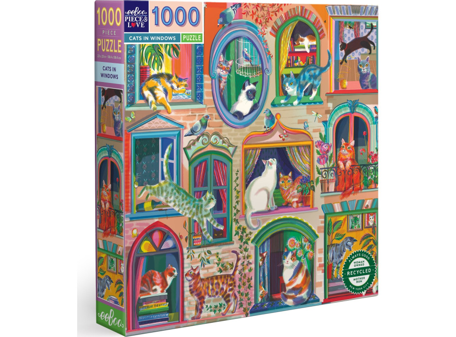 EEBOO Čtvercové puzzle Kočky v oknech 1000 dílků