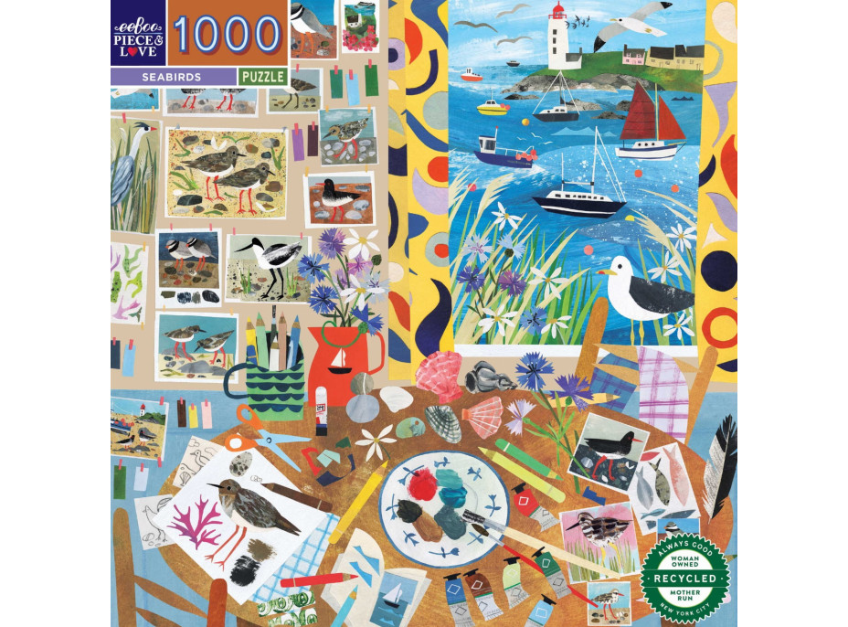 EEBOO Čtvercové puzzle Mořští ptáci 1000 dílků