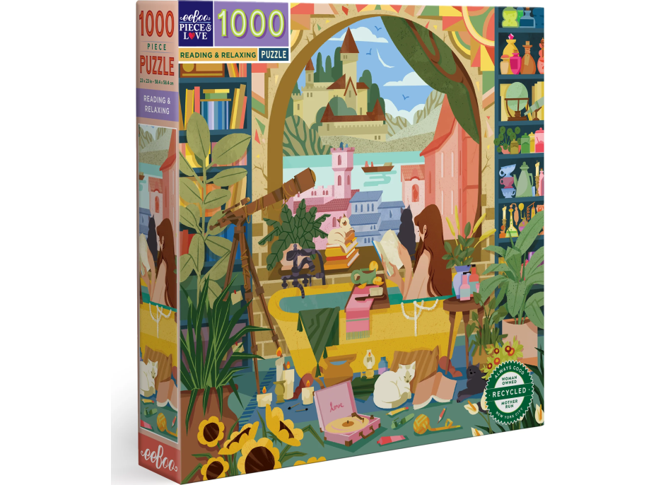 EEBOO Čtvercové puzzle Odpočinek u knížek 1000 dílků