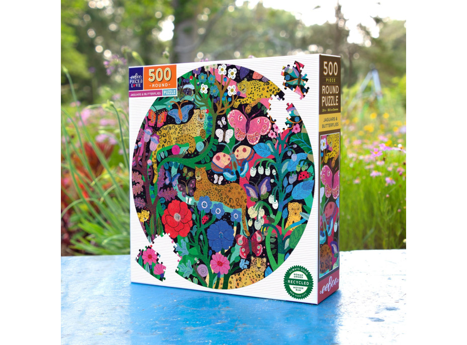 EEBOO Kulaté puzzle Jaguáři a motýli 500 dílků