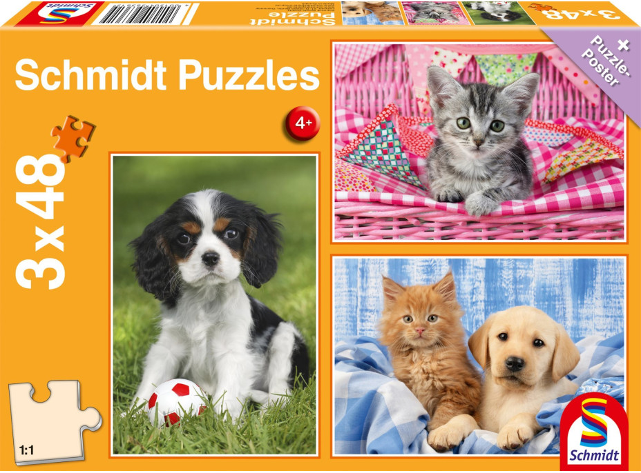 SCHMIDT Puzzle Moje oblíbená zvířátka 3x48 dílků
