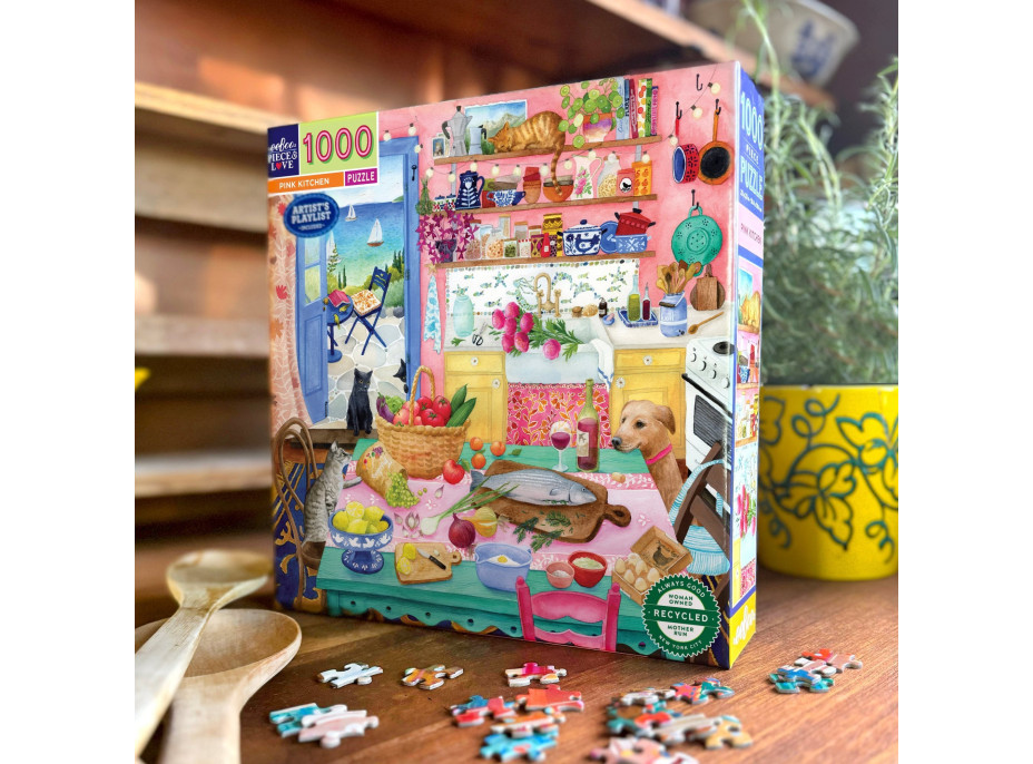 EEBOO Čtvercové puzzle Růžová kuchyň 1000 dílků