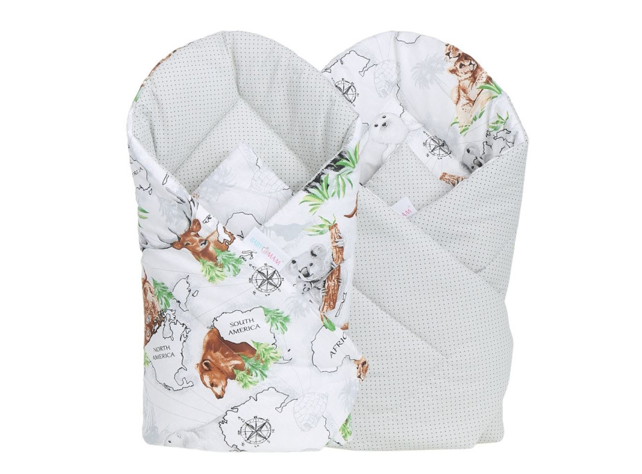 Oboustranné hnízdečko (kokon) pro miminko - BABYMAM PREMIUM set 7v1 - Kontinenty se skořicovou minky