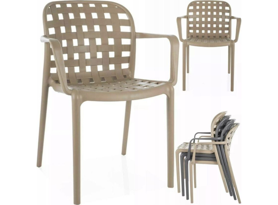 Zahradní plastová židle s područkami STRIP II - béžová