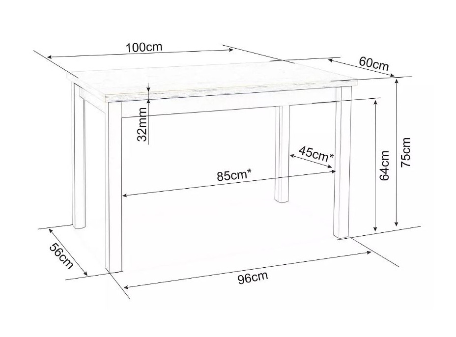 Jídelní stůl ANYA 100x60 - dub sonoma/bílý mat