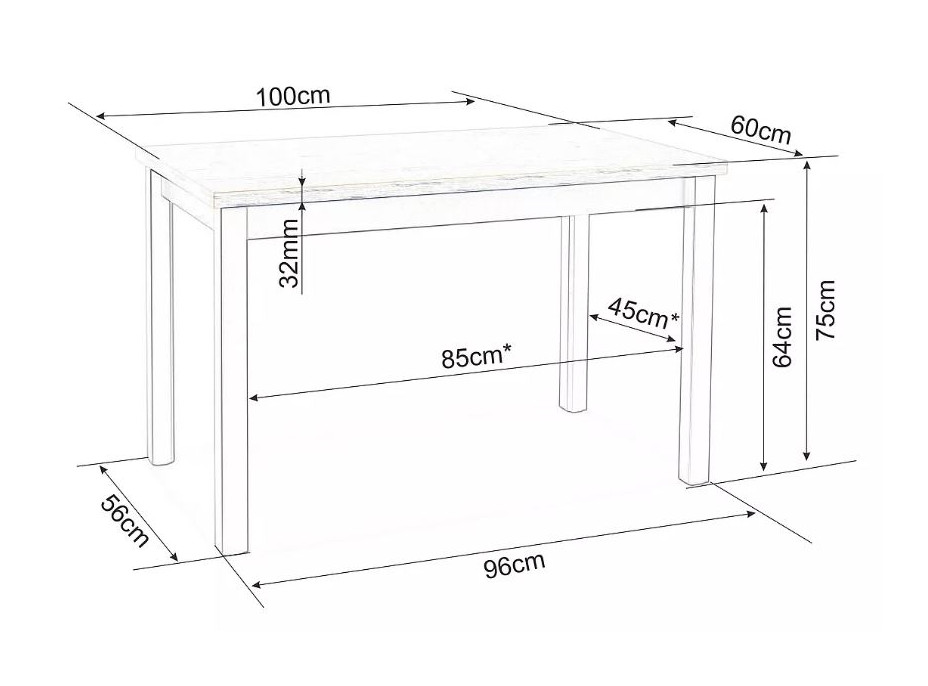 Jídelní stůl ANYA 100x60 - dub wotan/bílý mat