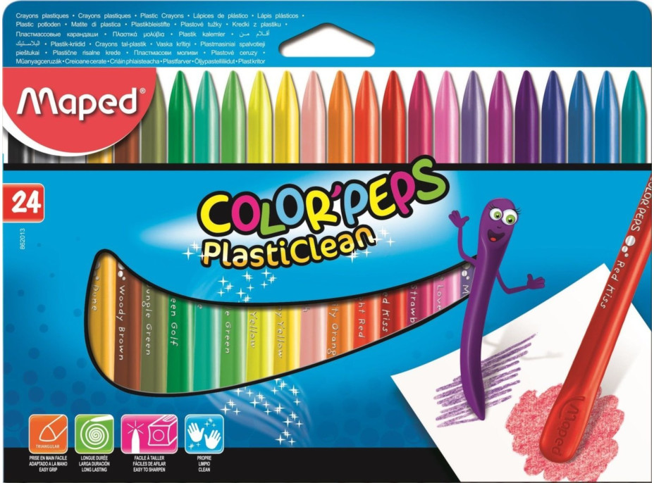 MAPED Trojhranné plastové pastely Color'Peps PlastiClean 24 ks
