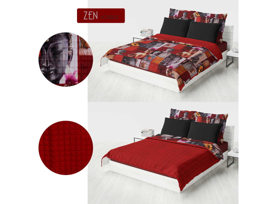 Oboustranný prošívaný přehoz na postel ZEN 200x220 - červený